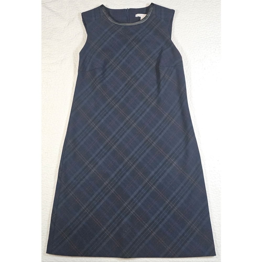 Vintage ESPRIT Plaid Dress with Faux Leather Neckline